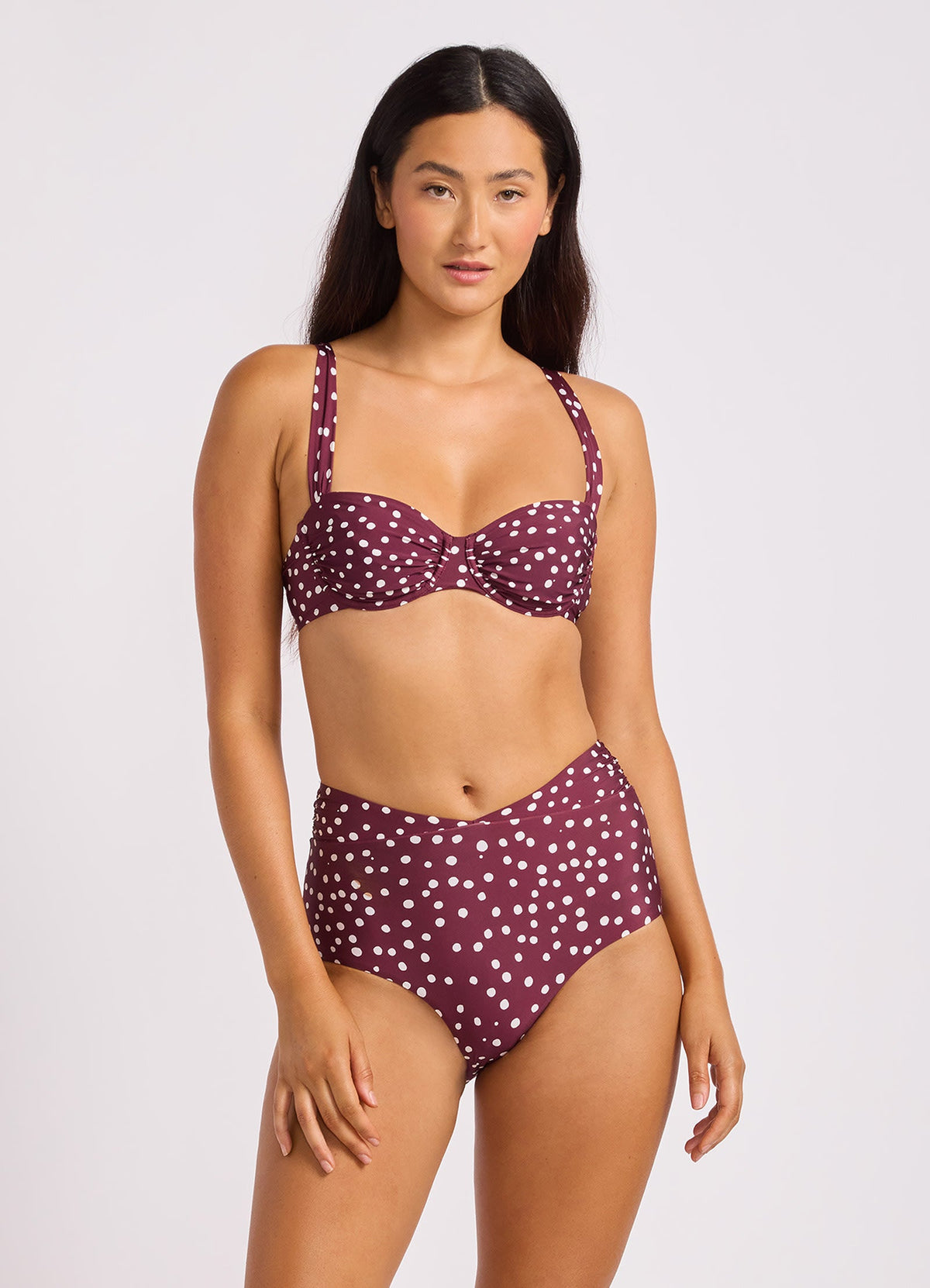 Dolce Dot Ruched Band High Waist Bikini Bottom | Seafolly