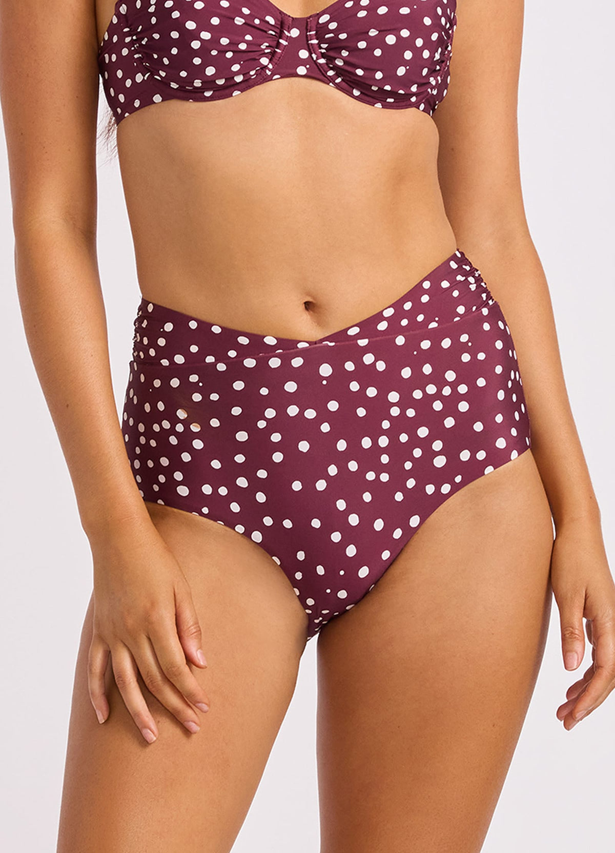 Dolce Dot Ruched Band High Waist Bikini Bottom | Seafolly