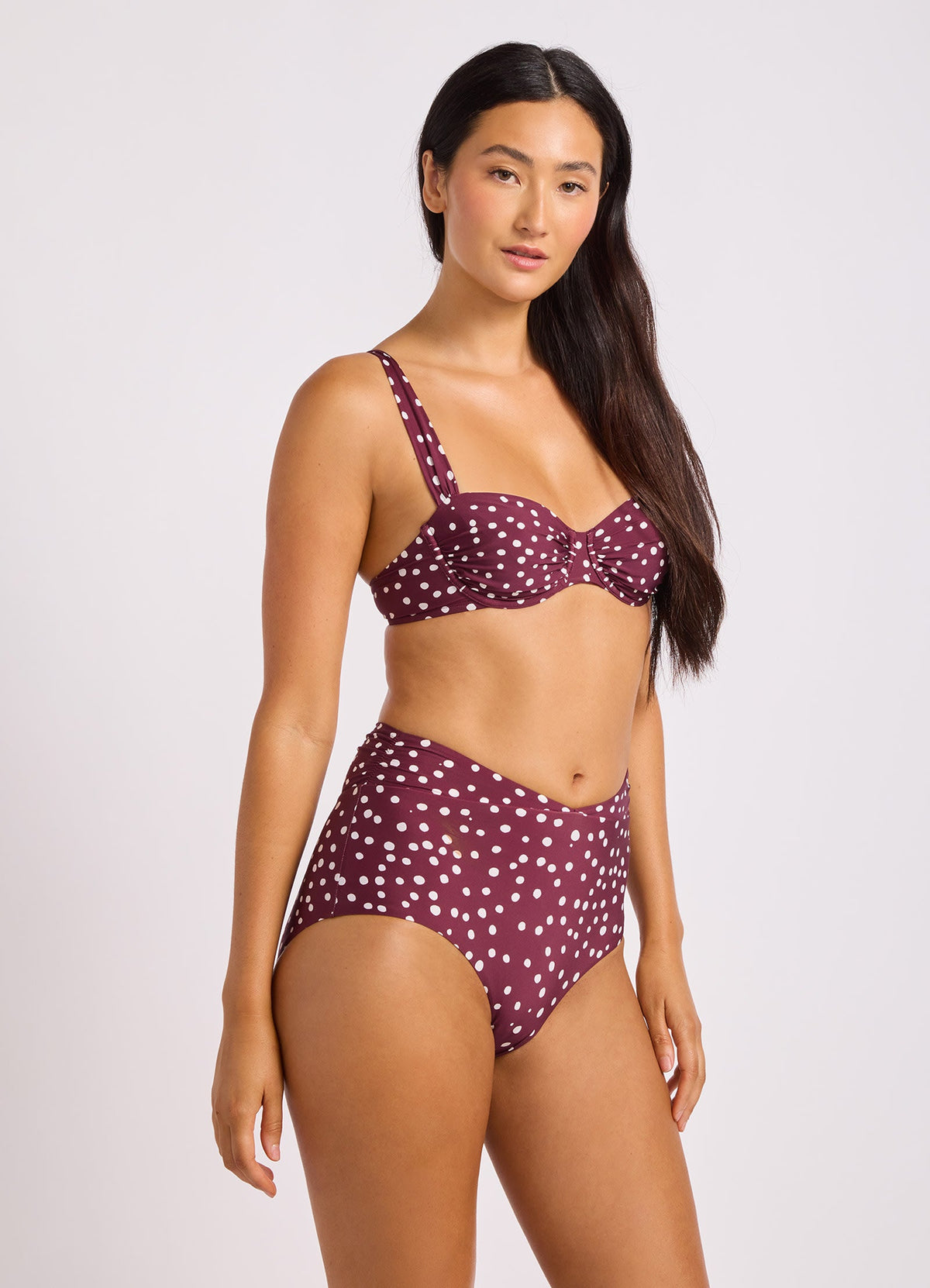 Dolce Dot Ruched Band High Waist Bikini Bottom | Seafolly