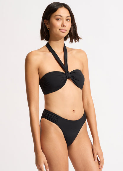 Collective High Leg Ruched Side Bikini Bottom - Black | Seafolly