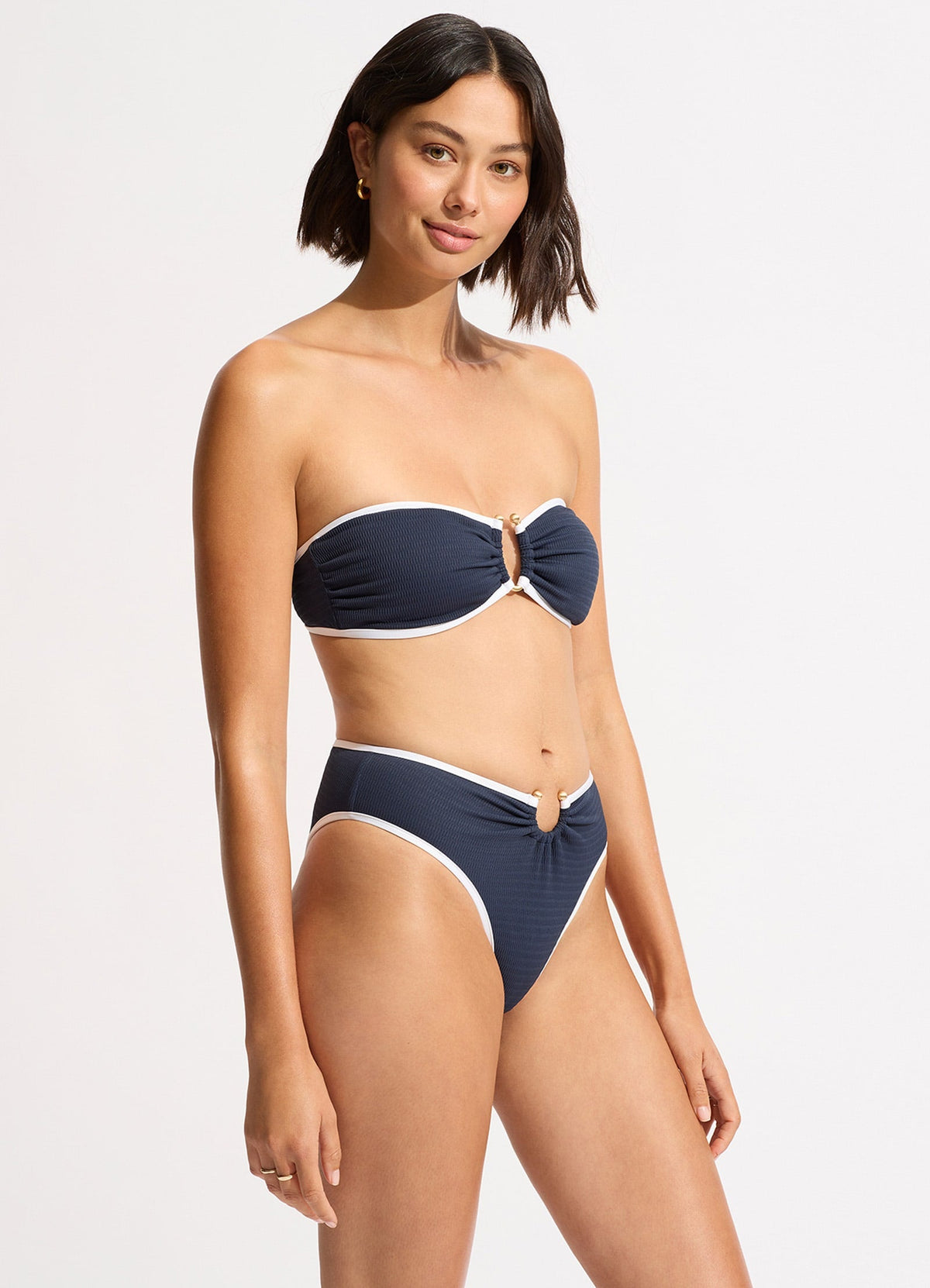 Beach Bound Ring Front Bandeau Bikini Top - True Navy | Seafolly