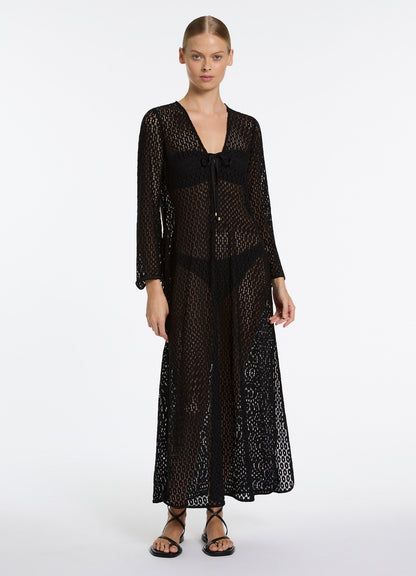 Stretch Lace Maxi Kaftan - Black | Seafolly